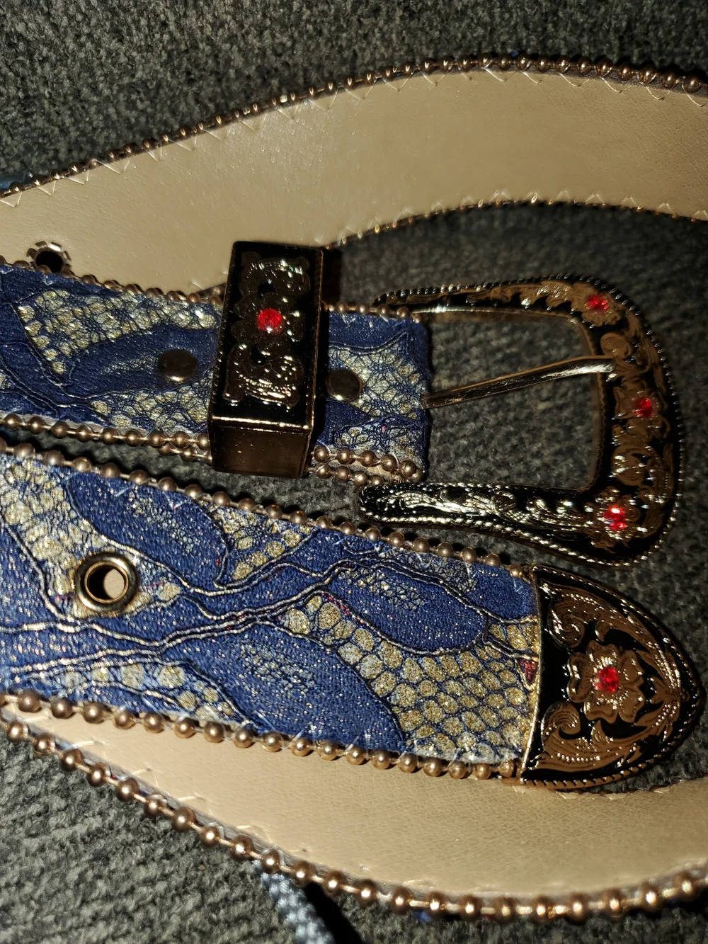 Women's Blue Belt with Gold-Tone Floral Buckle